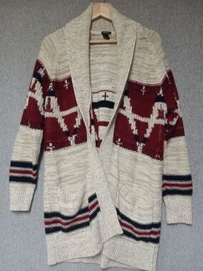 Forever 21 Aztec Geometric Knit Open Front Cardigan Sweater